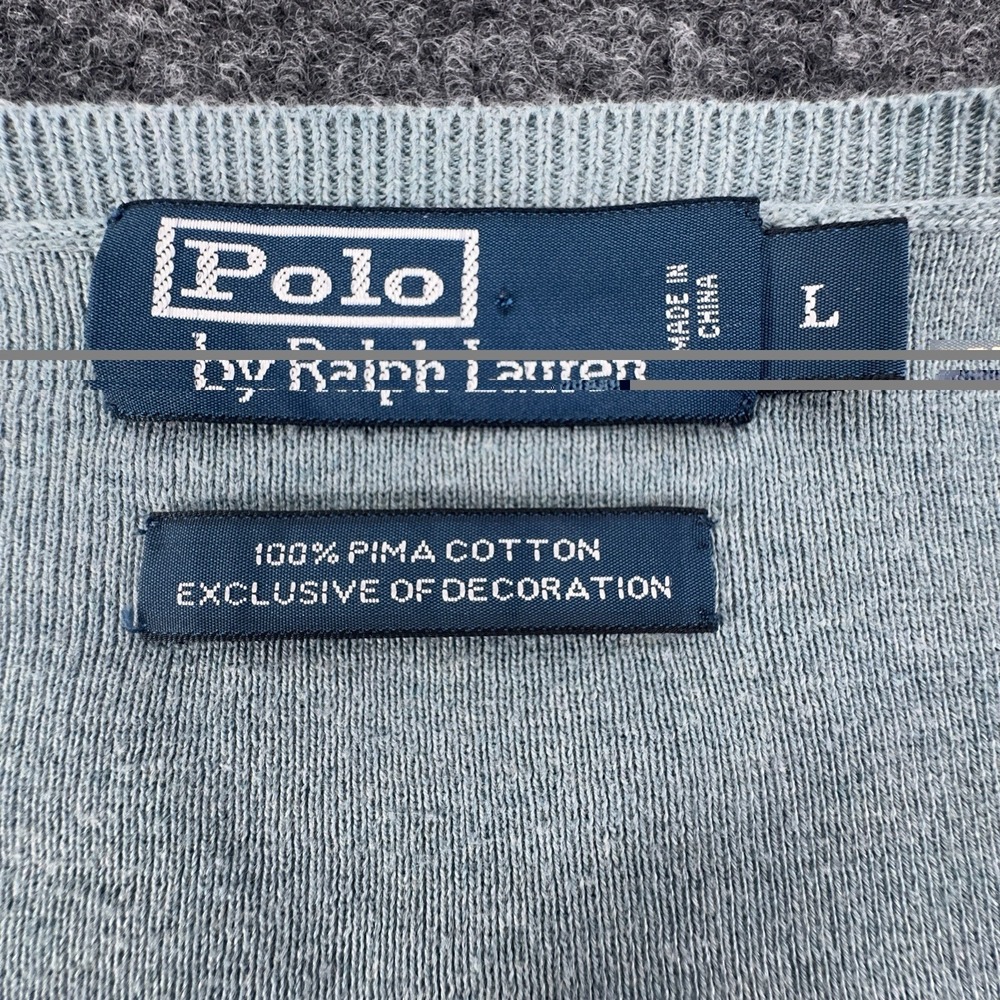 Polo Ralph Lauren Blue Gray Seafoam V-Neck Sweater Pima Cotton Logo Men's Large - Picture 6 of 7